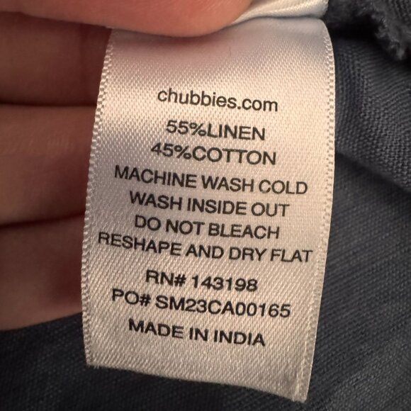 Chubbies Shirt Mens Short Sleeve Blue Button Up‎ L Linen Blend Preppy Casual - Picture 3 of 6